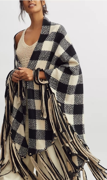 Anthropologie Plaid Fringe Wrap - Picture 3 of 12